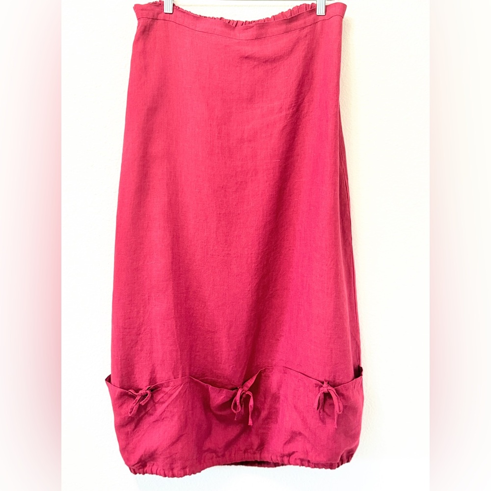 Bryn Walker 100% Linen Bubble Hem Maxi Skirt Pink Lagenlook Size L - Picture 4 of 10
